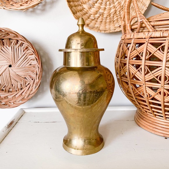 Vintage Boho Gold Brass Urn with Lid
